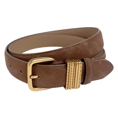 Women's Felted Leather Belt Coffee Gold Buckle