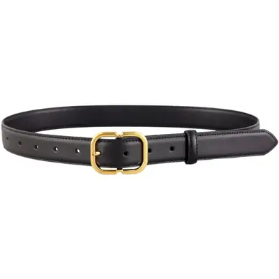 Women's Black Leather Belt with Gold Buckle