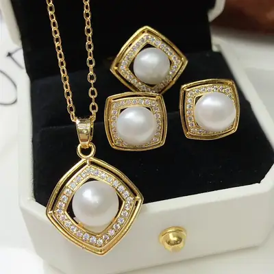 18K Gold-Filled Pearl Set Three-Piece 8-9mm