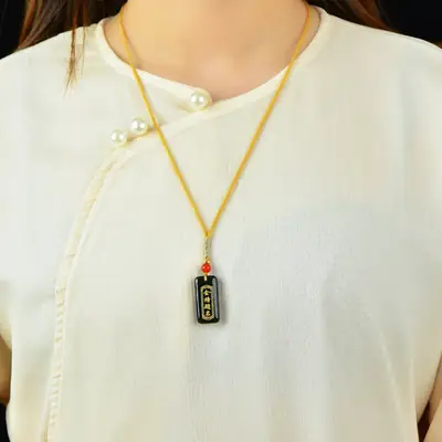 Hetian Jade "To Be No. 1" Necklace Black Red