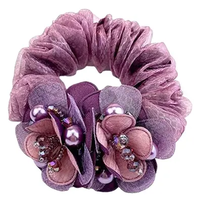 Purple Floral Hair Band with Pearl Accents