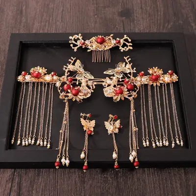 Chinese Bridal Hair Accessories Xiuhe Dragon Phoenix Gown Set