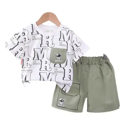 2023 Boys Cotton Short Sleeve Suit Olive Green Shorts
