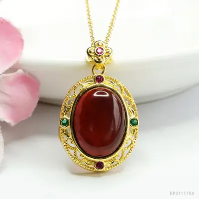 Guan Yu Natural Amber Pendant Necklace for Women