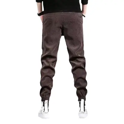 Men Black Fleece Lined Ankle Tied Pants 2023 Winter
