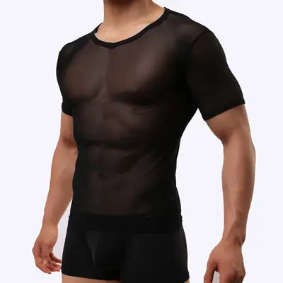 Men Blue Compression Mesh T-Shirt Shorts Set