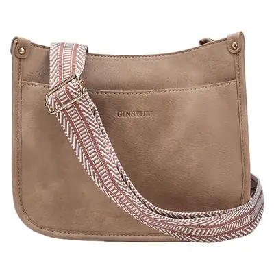 Women's Crossbody Tote Bag White Brown Feather Design