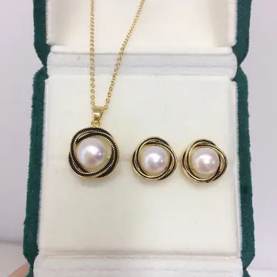 5Pcs Gold Pearl Bird's Nest Necklace Set