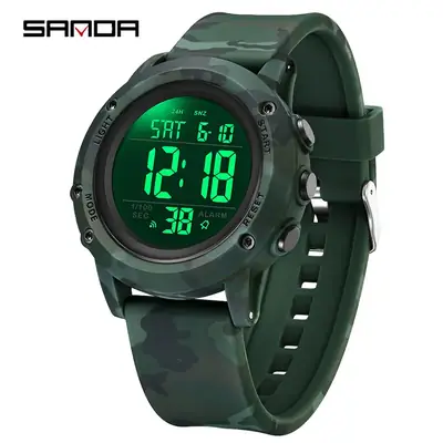 Sanda Camouflage Digital Chronograph Watch Green Military Style