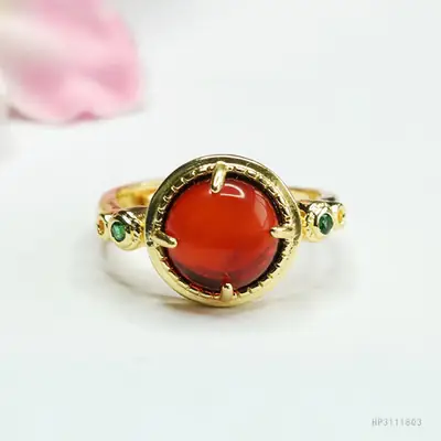 Guan Yu Natural Amber Claw Setting Ring Gold Plated