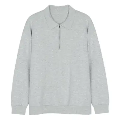 Gray Knit Polo Collar Men's Top 2023 Winter