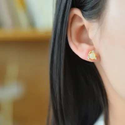 925 Silver Jade Stud Earrings White Jade