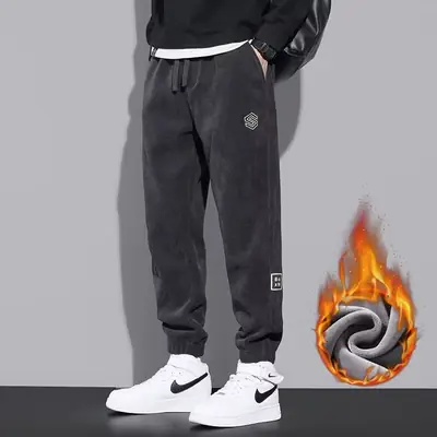 Men's Warm Fleece Sweatpants Black Ankle Tied Winter