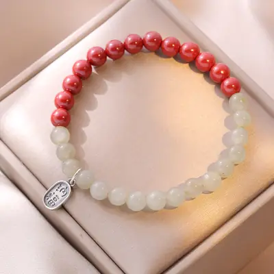 S925 Jade Bracelet Red White Japanese Korean Style