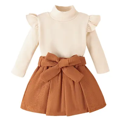 Baoxi Girls Cross-Country Sweater Skirt Set Brown Beige