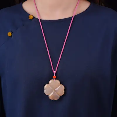 Gold Silk Four Leaf Clover Pendant Necklace