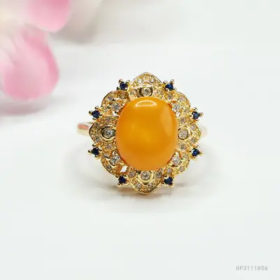 Guan Yu Natural Amber Ring Full Honey Old Beeswax Vintage