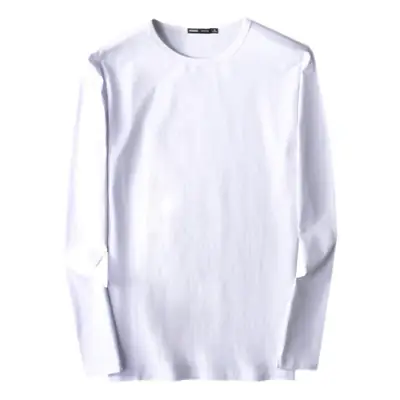 Men Long Sleeve White Cotton T-Shirt Loose Fitting