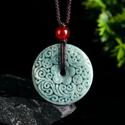Jade Peace Buckle Pendant for Men Women Green Carved