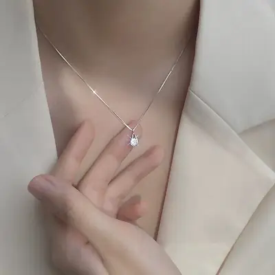 Zircon Water Drop Necklace Women Silver Titanium 2025 Trend
