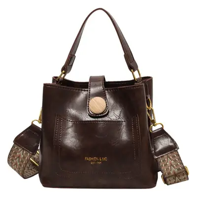 Women's Brown Leather Shoulder Bag with Gold Plated Handle