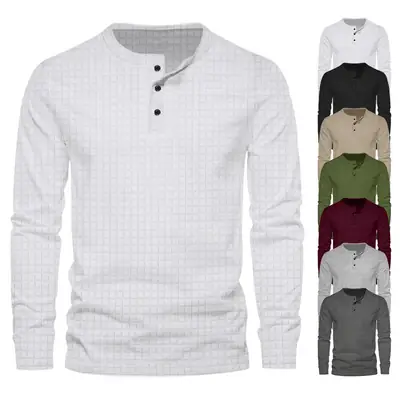 Men's Black Slim Fit Jacquard T-Shirt Long Sleeve