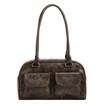Women's 2-Pocket Shoulder Bag Brown Suede British Style
