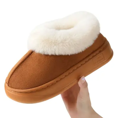 Women's Fleece Lined Winter Slippers Brown