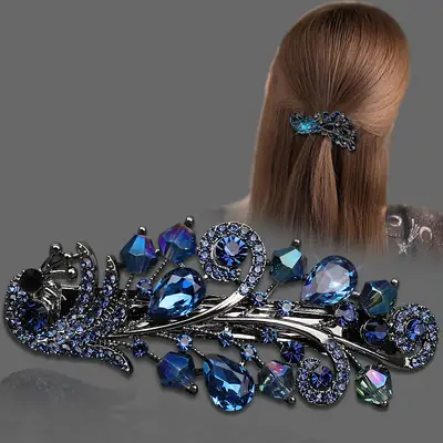 Half-Tie Peacock Rhinestone Hair Clip with Adjustable Spring