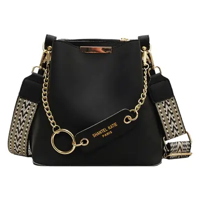 2026 New Crossbody Bag Black Gold Chain Wide Strap