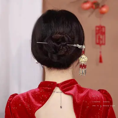 Luminous Lantern Hairpin with Pearl Tassels