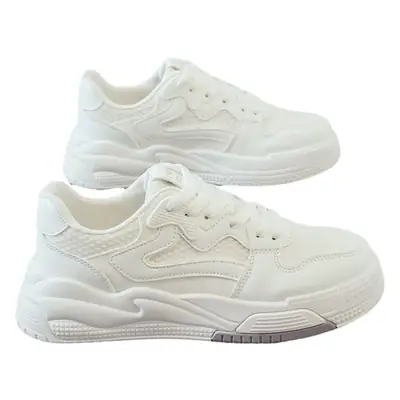Women's Thick White Casual Shoes with Red Star Design