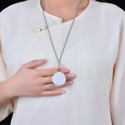 White Gold Jade Guanyin Pendant with Red Stone