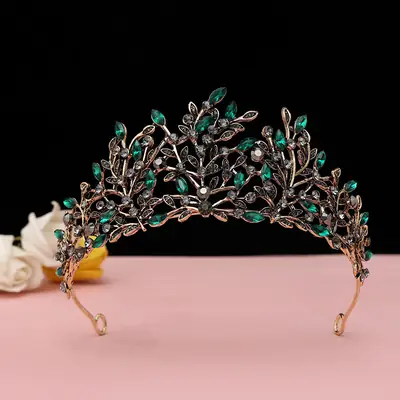 Baroque Red Black Crown Bridal Headpiece