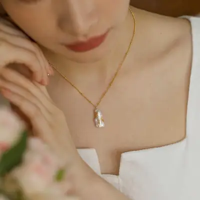Natural Pearl Clavicle Necklace 14K Gold Plated