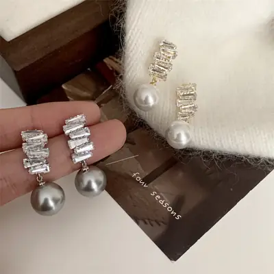 Pearl & Zircon Earrings for Women Luxury Fashion