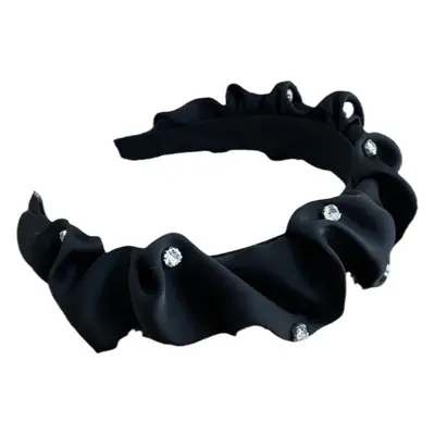 Black Pleated Skull Top Hairband for Women