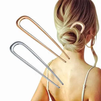 U-Shaped Metal Hairpin Antique Glaze Large