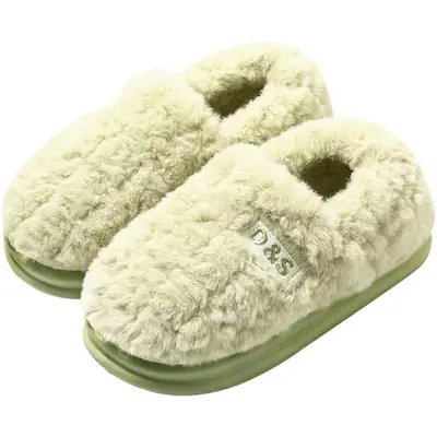 Women Cotton Furry Slippers Grey Winter Warm Non-Slip