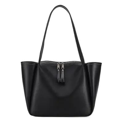 Black Women's Large Tote Bag with Tassel Zip