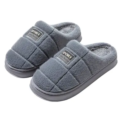 Men's Winter Grey Cotton Slippers Large Non-Slip