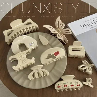 Milk White Acetate Hair Clips Set for Women