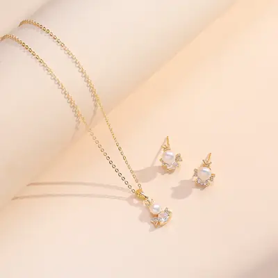 Gold Pearl Necklace with Little Angel Design