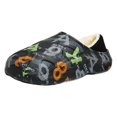 Men's Winter Fleece Slipper Black Patterned