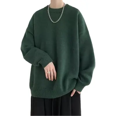 Men Black Japanese Retro Sweater S-Back Loose Fit