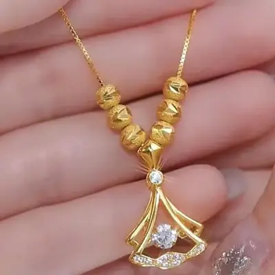 Gold Ginkgo Leaf Necklace for Women with Clear Crystal