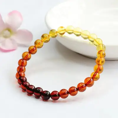 Natural Amber Beads Bracelet Blood Amber Rainbow Gradient