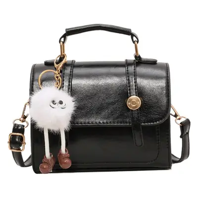 Women's Black Leather Shoulder Bag with Gold Plated Handles
