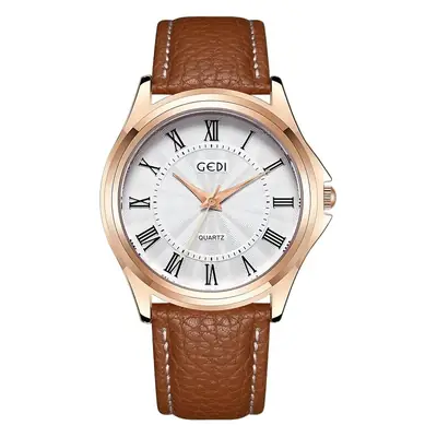Gold Rose Gold Women's Quartz Watch with Black Leather Band