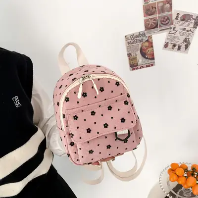 Japanese Style Mini Backpack for Girls White Floral Multi-Purpose Shoulder Bag